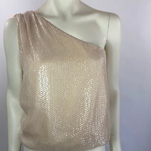 Alice + Olivia Silk Sequin Top, One-Shouldered, Estimated sz 8 - 10 EUC